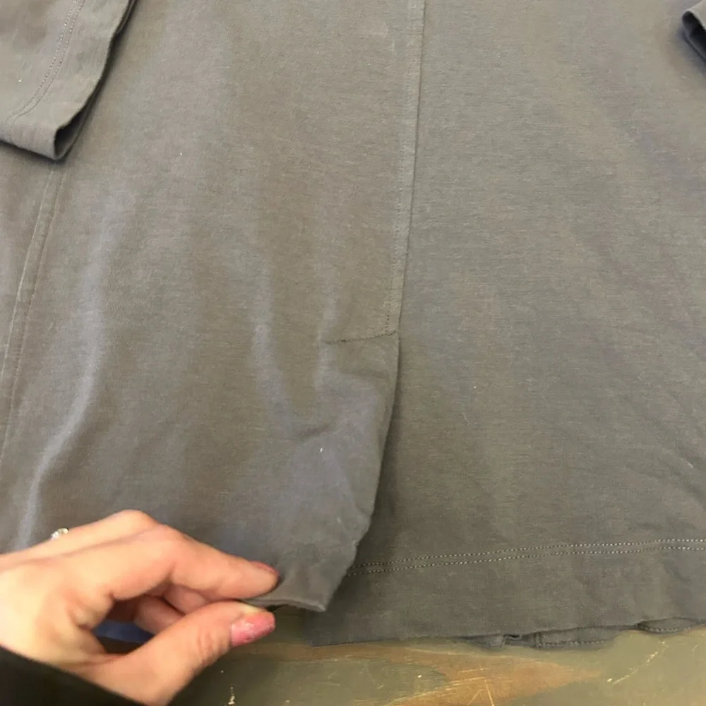 EILEEN FISHER Jacket L Organic Cotton Jersey Longline Hoodie Full Zip‎ Gray USA